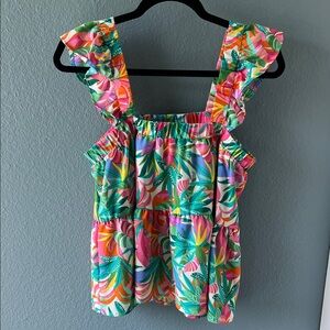 SHEIN Multicolor Tropical Ruffle Tank Top